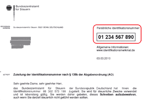 Example of the letter for the allocation of the identification number. The identification number is highlighted in color.