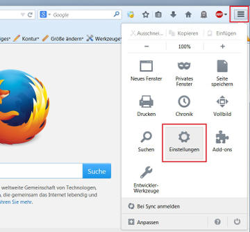 Abbildung Firefox Schaltfläche Menü
